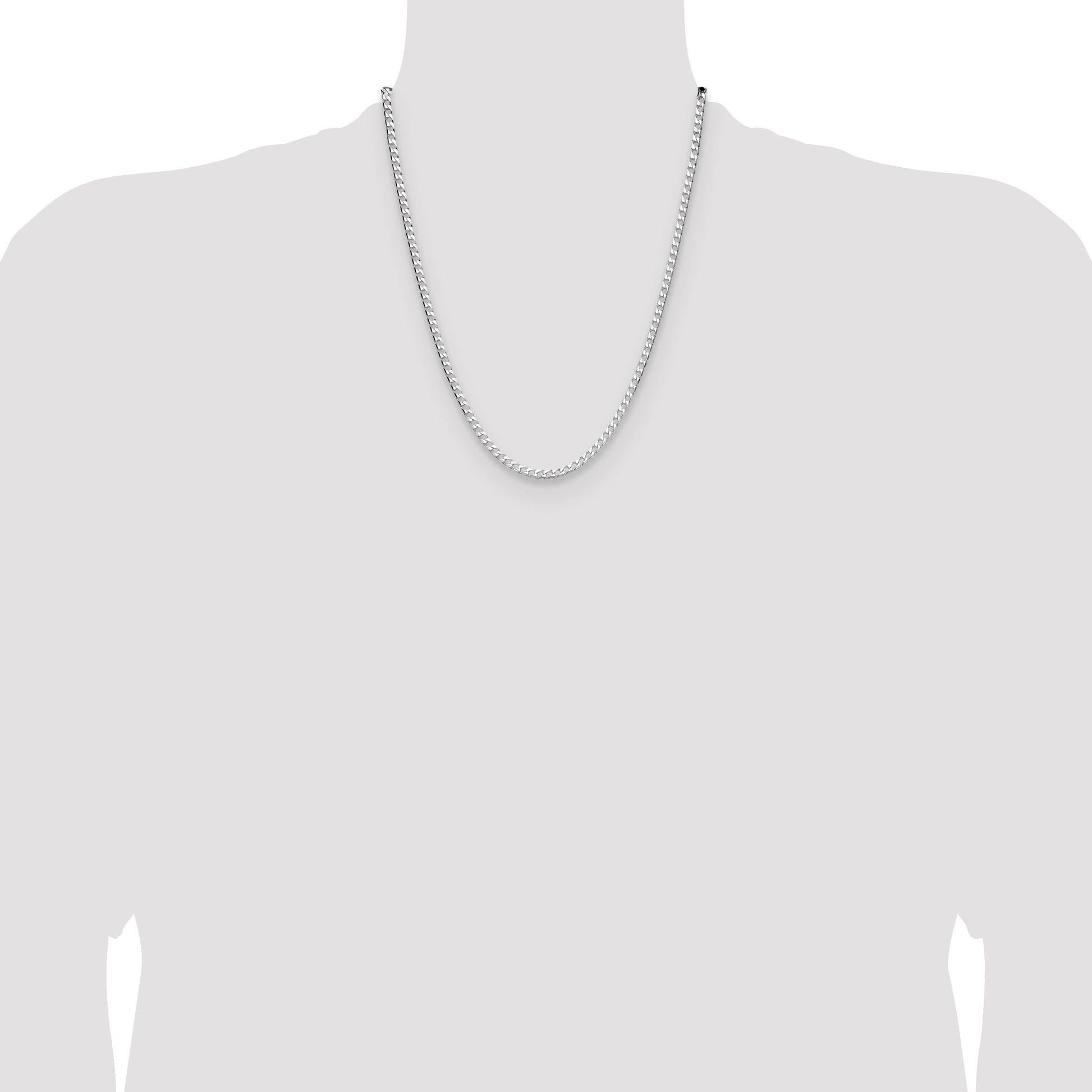 Sterling Silver Rhodium-plated 3.25mm D/C Square Curb Chain