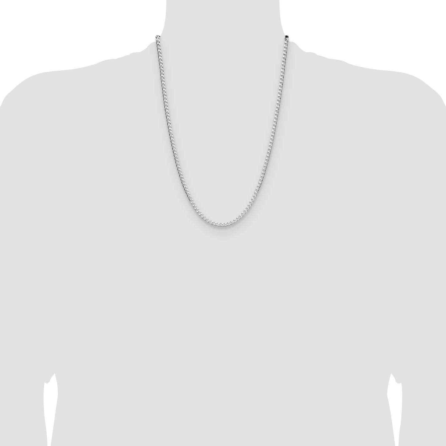 Sterling Silver Rhodium-plated 3.25mm D/C Square Curb Chain