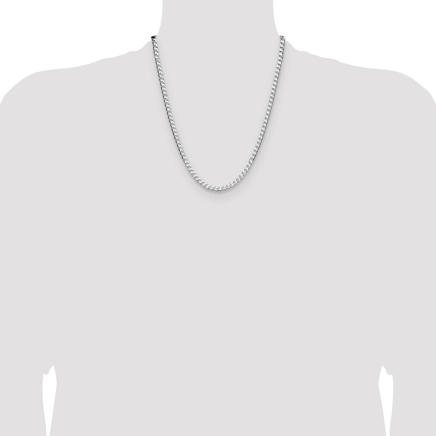 Sterling Silver Rhodium-plated 4mm D/C Square Curb Chain