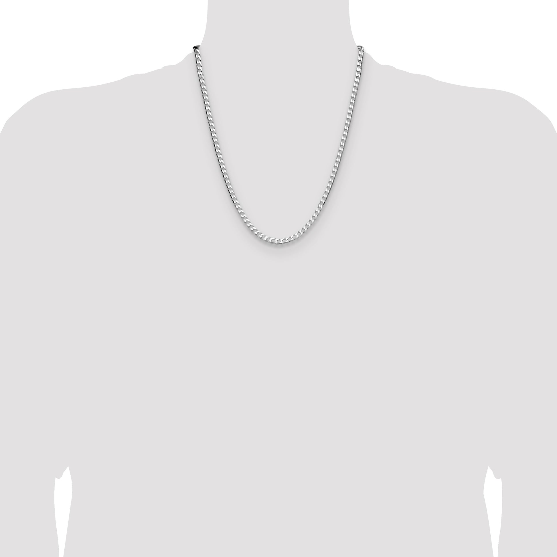 Sterling Silver Rhodium-plated 4mm D/C Square Curb Chain