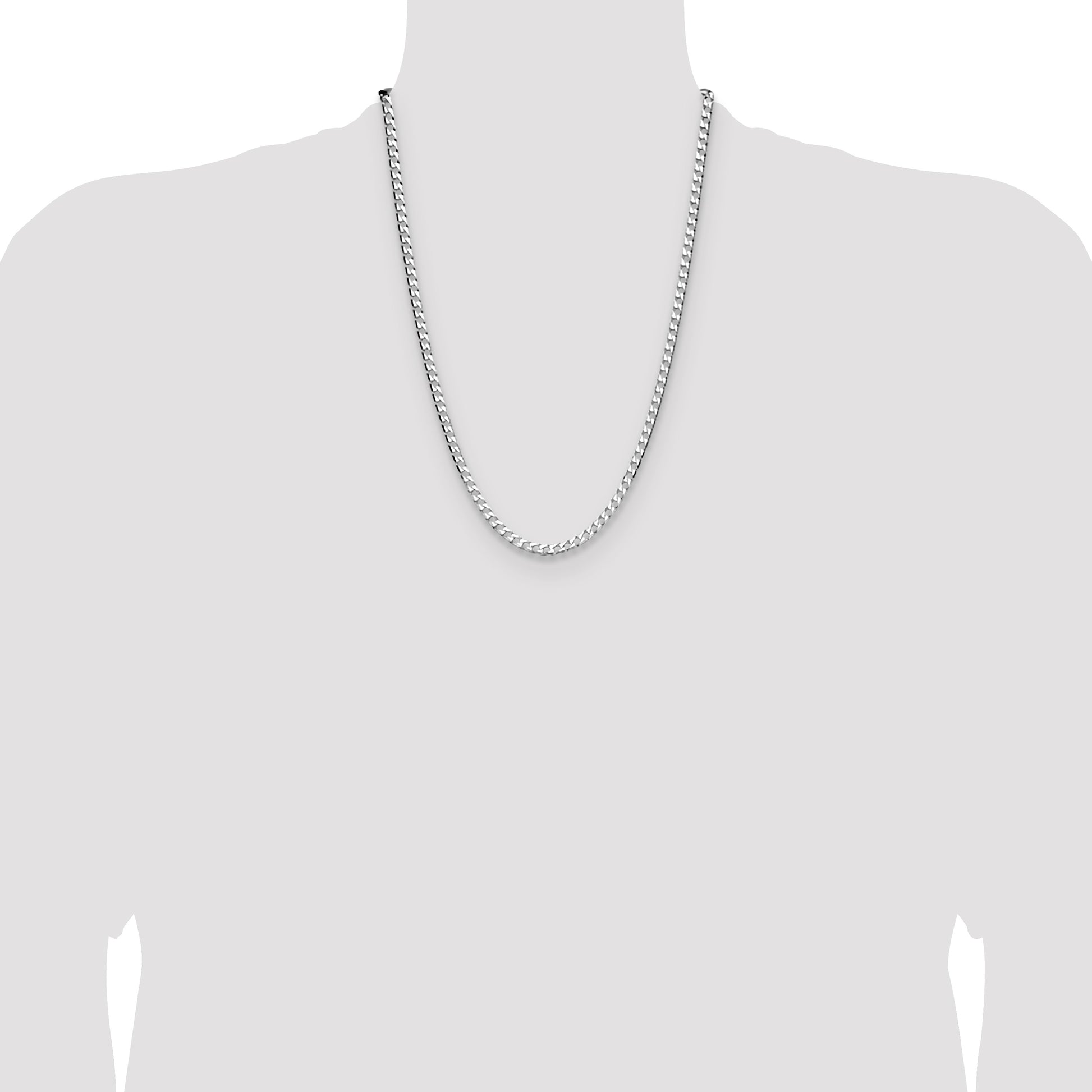 Sterling Silver Rhodium-plated 4mm D/C Square Curb Chain