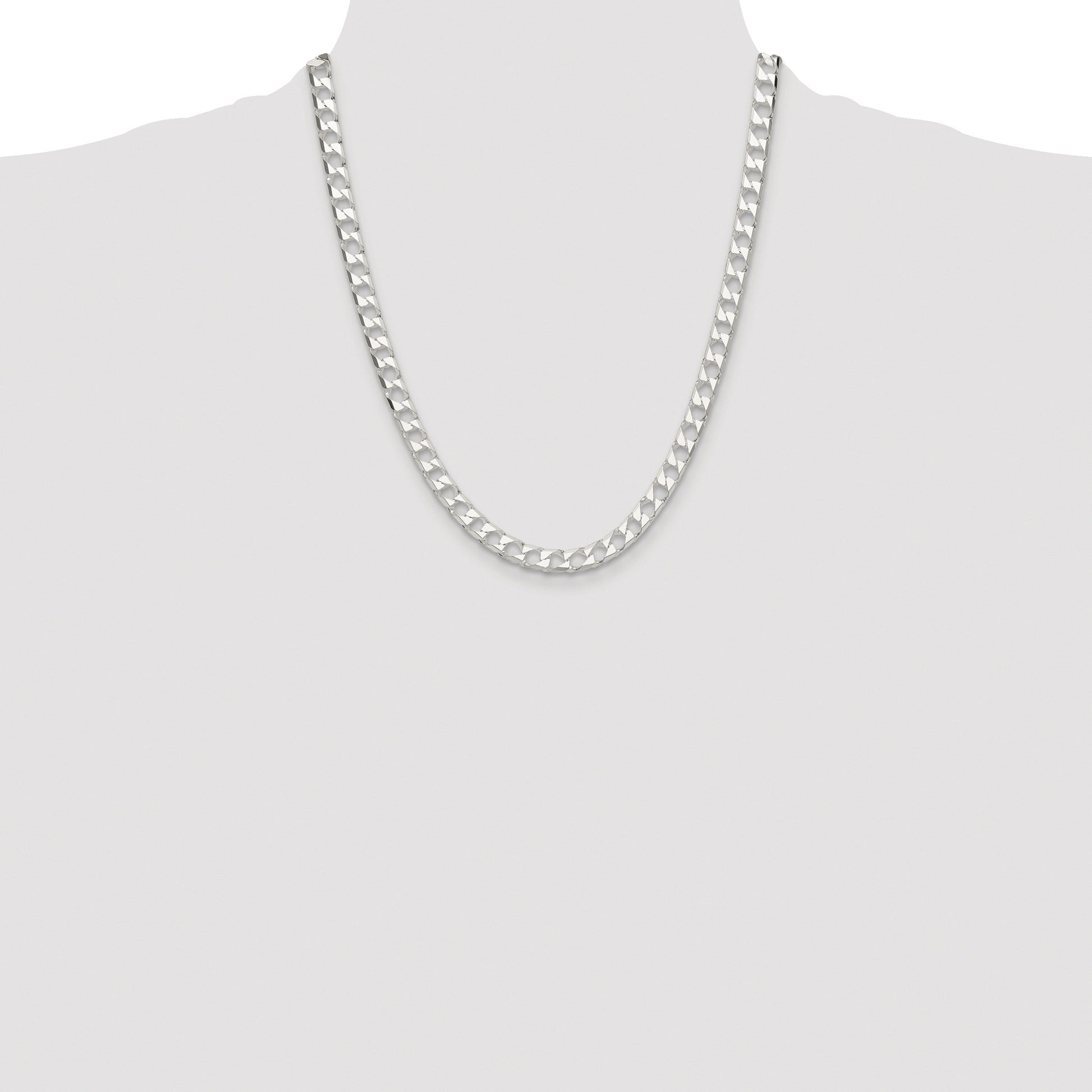 Sterling Silver Rhodium-plated 5.75mm D/C Square Curb Chain