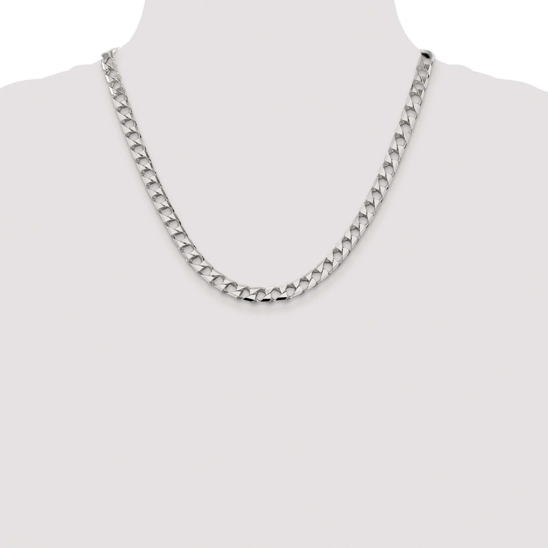 Sterling Silver Rhodium-plated 7.2mm D/C Square Curb Chain