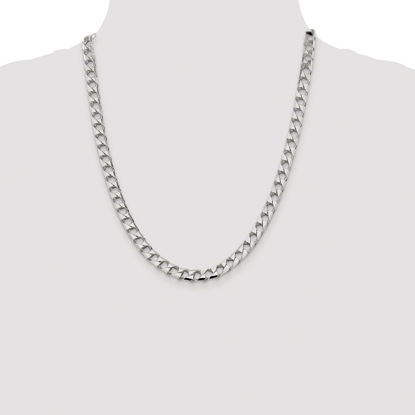 Sterling Silver Rhodium-plated 7.2mm D/C Square Curb Chain