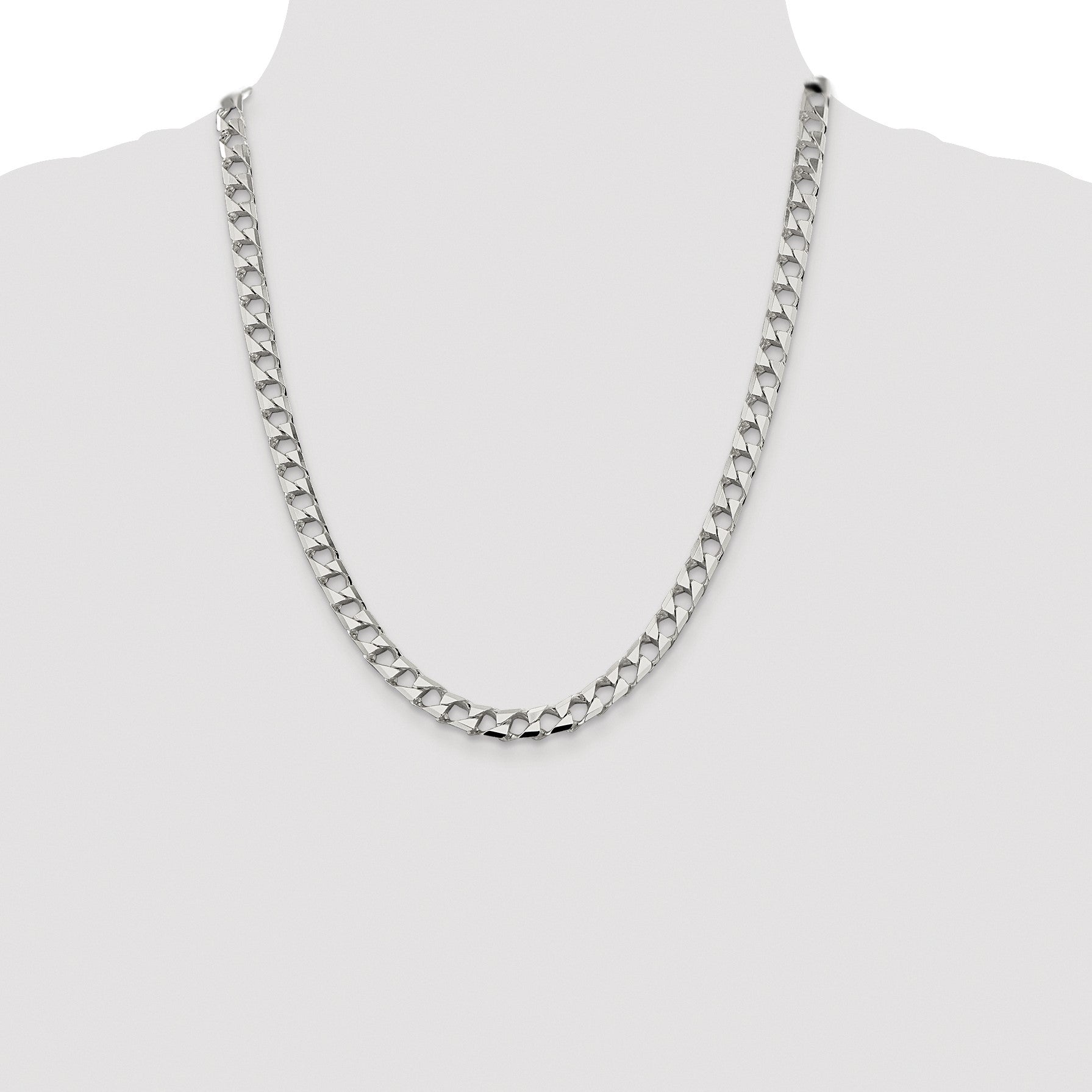 Sterling Silver Rhodium-plated 7.2mm D/C Square Curb Chain