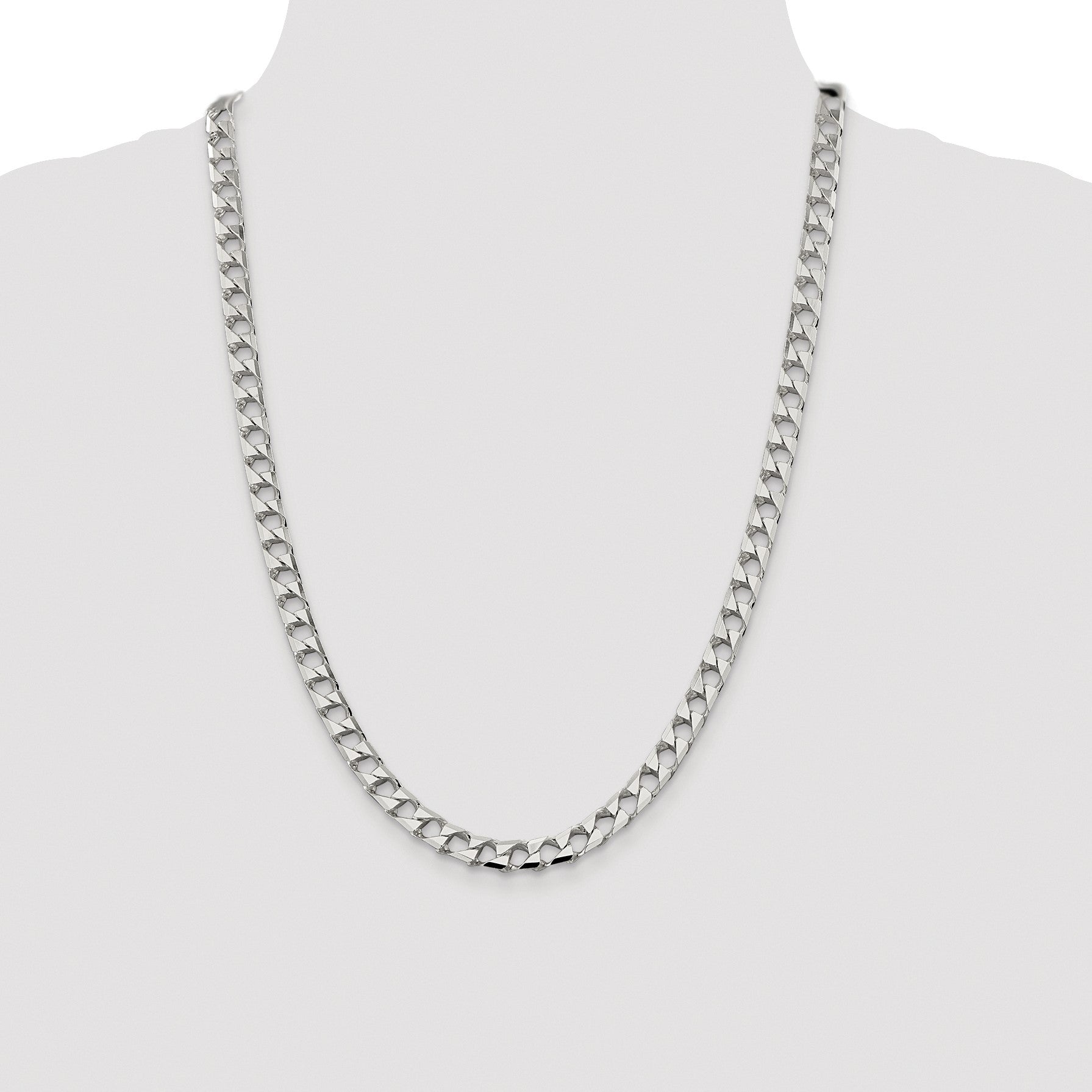 Sterling Silver Rhodium-plated 7.2mm D/C Square Curb Chain