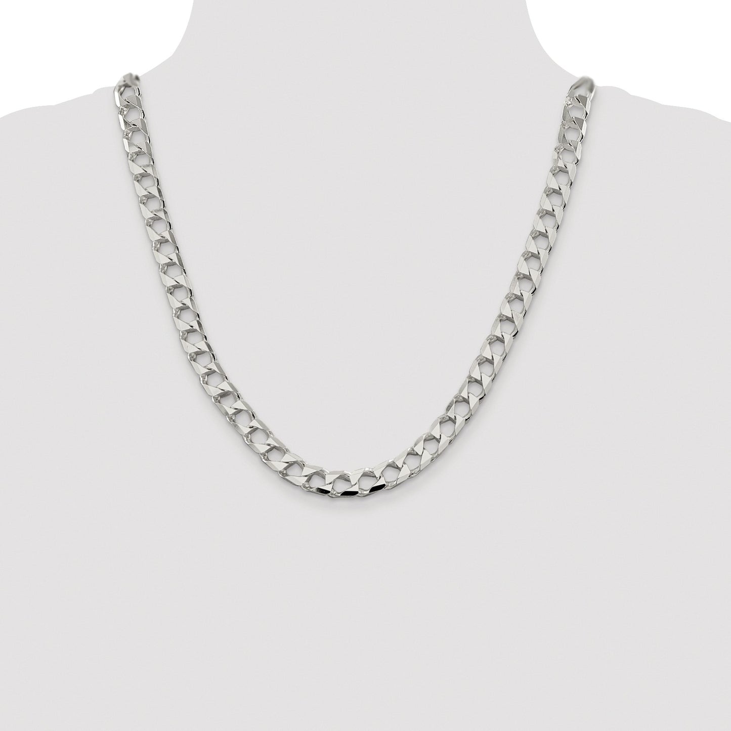 Sterling Silver Rhodium-plated 8.6mm D/C Square Curb Chain