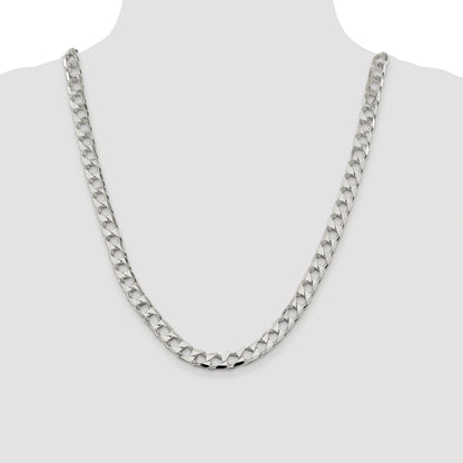 Sterling Silver Rhodium-plated 8.6mm D/C Square Curb Chain