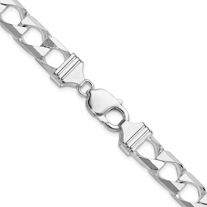 Sterling Silver Rhodium-plated 10.3mm D/C Square Curb Chain