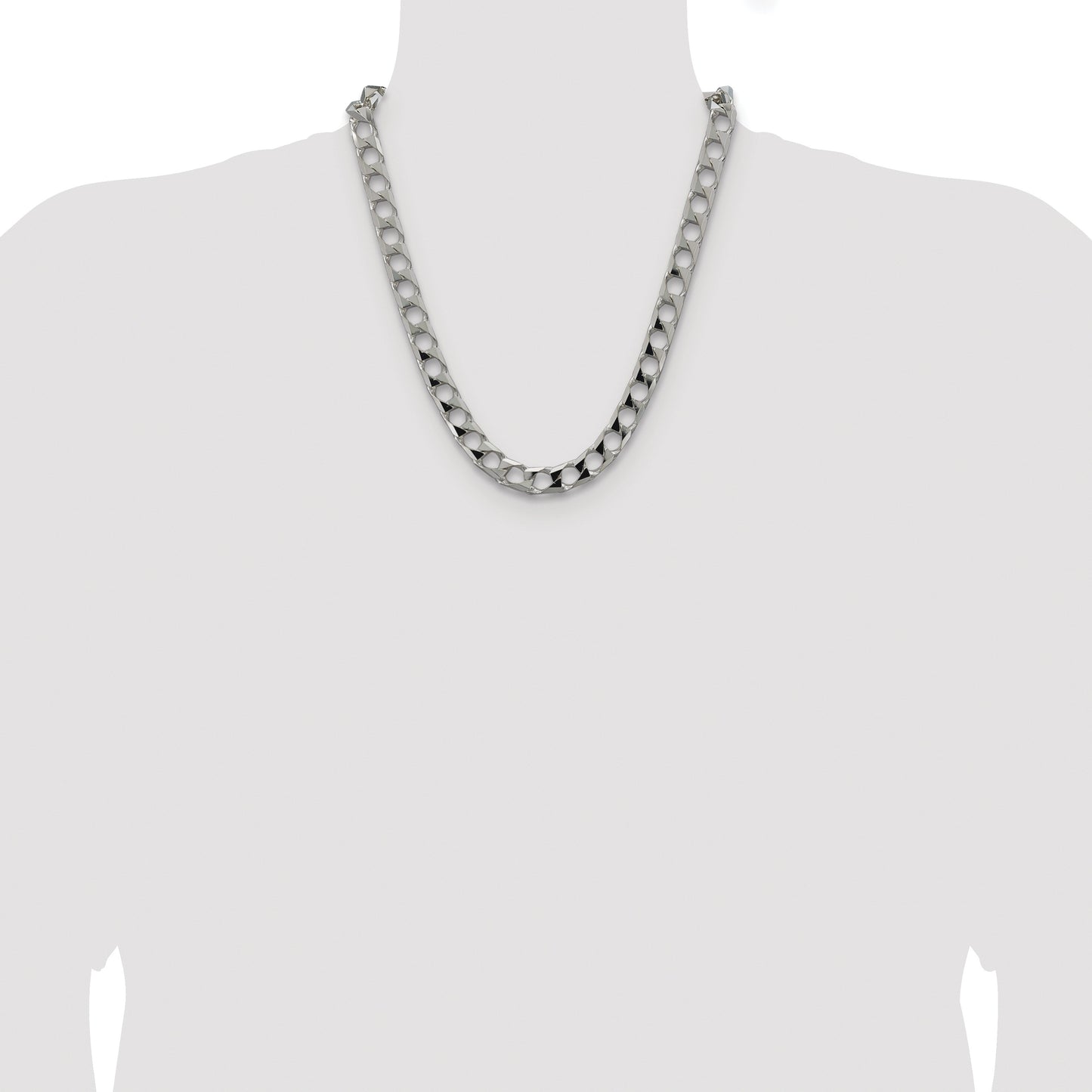 Sterling Silver Rhodium-plated 10.3mm D/C Square Curb Chain