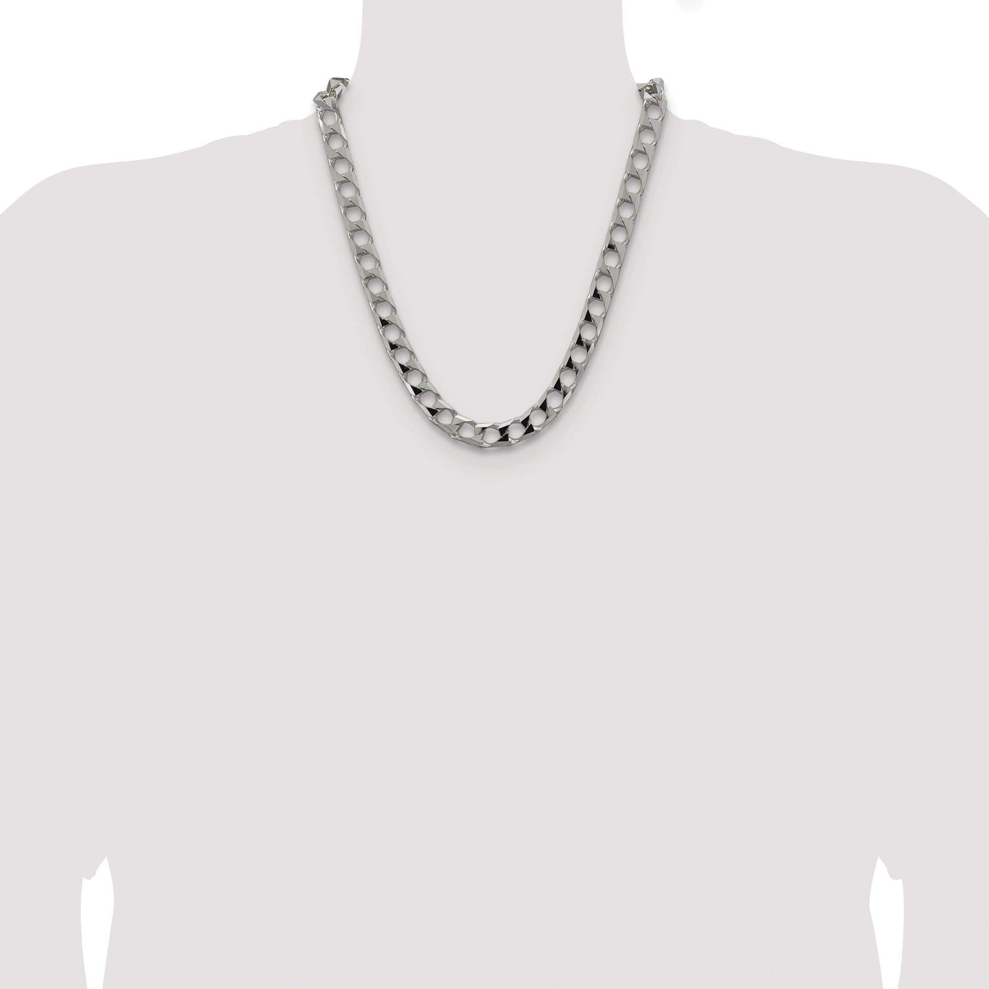 Sterling Silver Rhodium-plated 10.3mm D/C Square Curb Chain