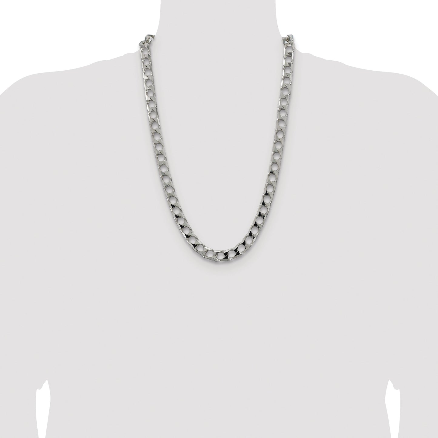 Sterling Silver Rhodium-plated 10.3mm D/C Square Curb Chain