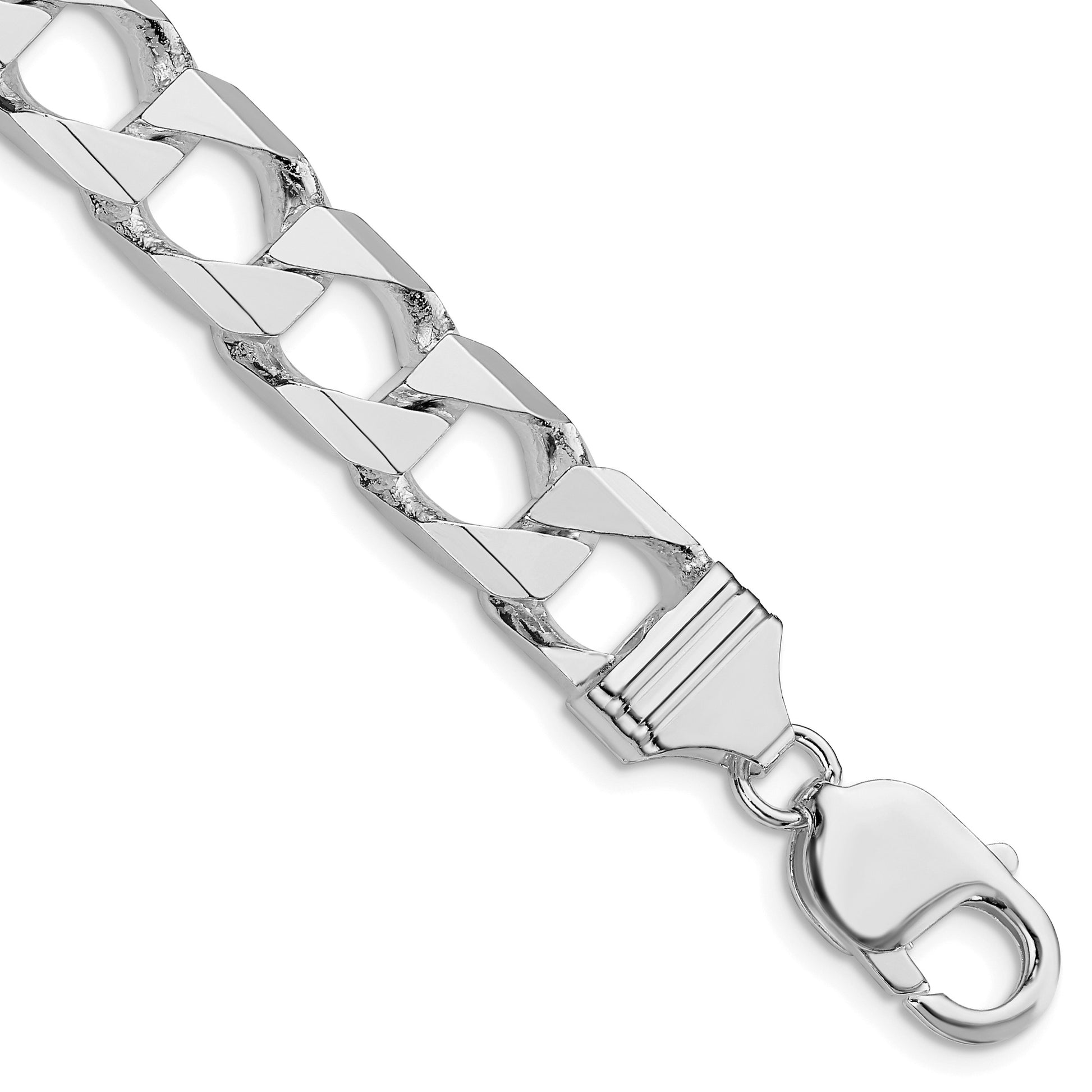 Sterling Silver Rhodium-plated 10.3mm D/C Square Curb Chain