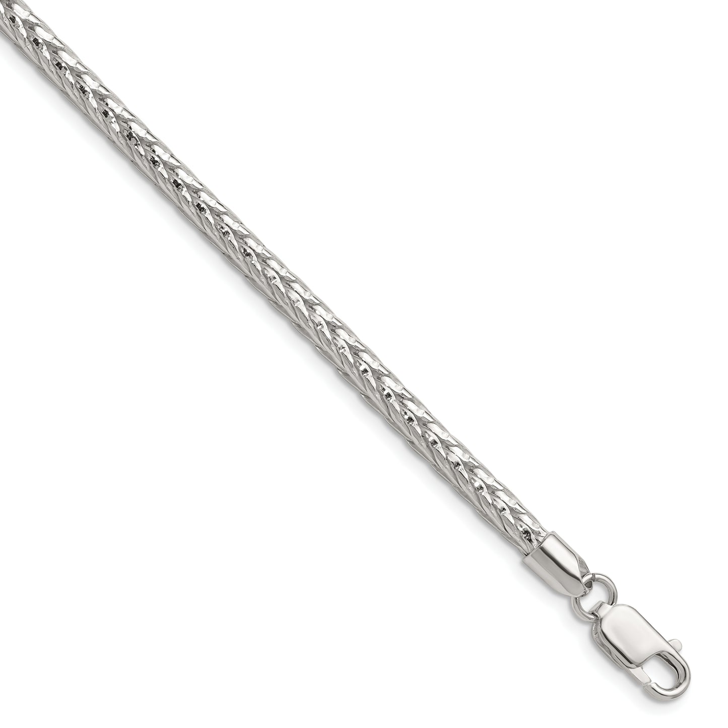 Sterling Silver 3.8mm Diamond-cut Round Franco Chain Bracelet
