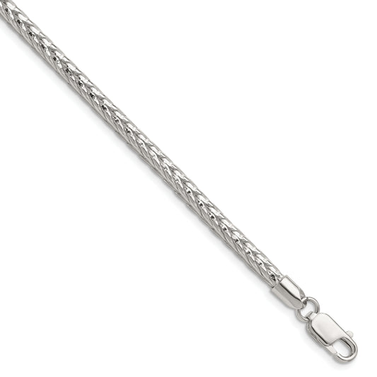 Sterling Silver 3.8mm Diamond-cut Round Franco Chain Bracelet