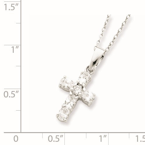 Sterling Silver Rhodium-plated CZ Cross on 16 Box Chain Necklace