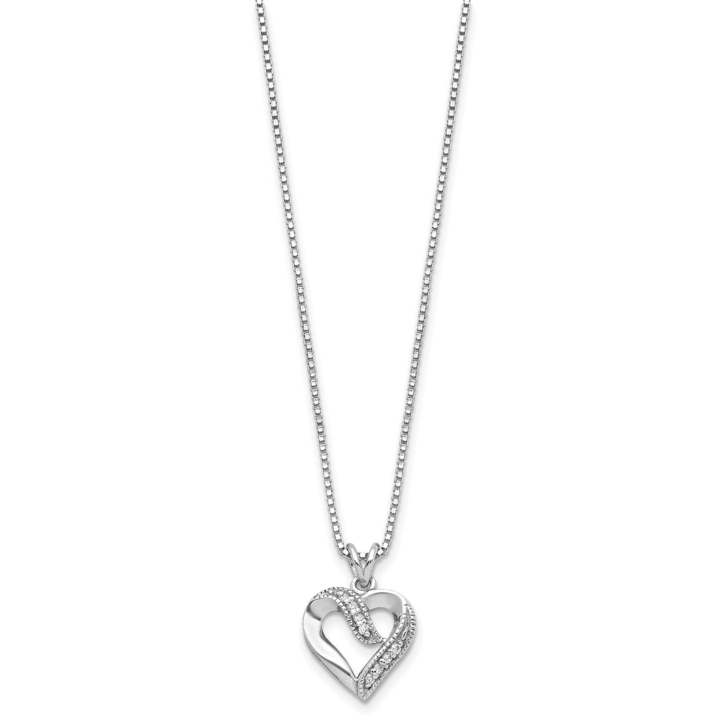 Sterling Silver Rhodium-plated Fancy CZ Open Heart 16 inch Necklace