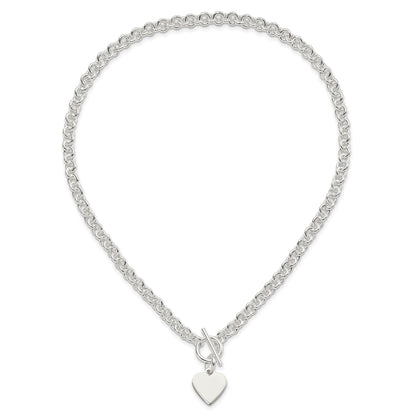 Sterling Silver Engraveable Heart Disc on Fancy Link Toggle 18in Necklace