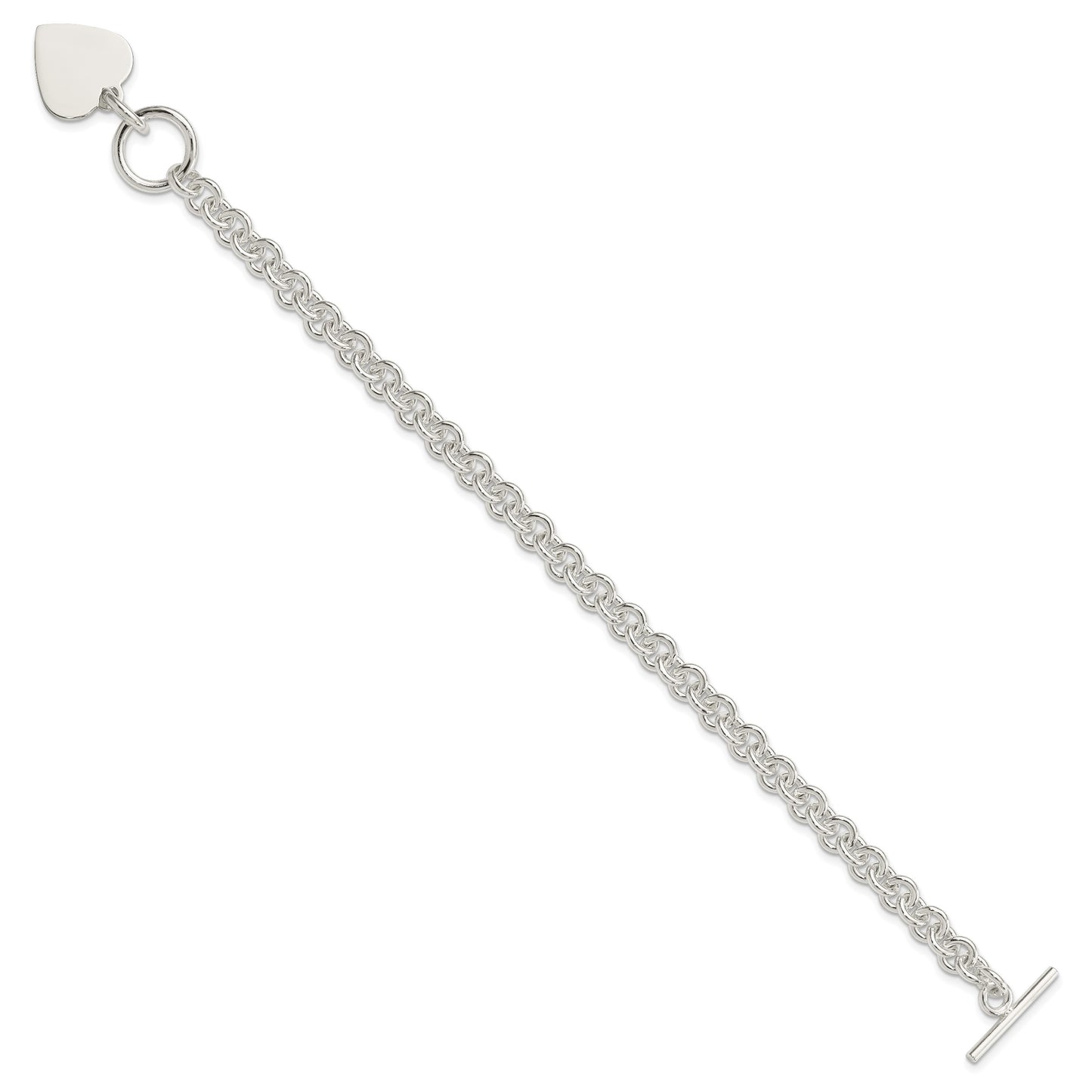 Sterling Silver Engraveable Heart Disc on Fancy Link Toggle 7.75in Bracelet