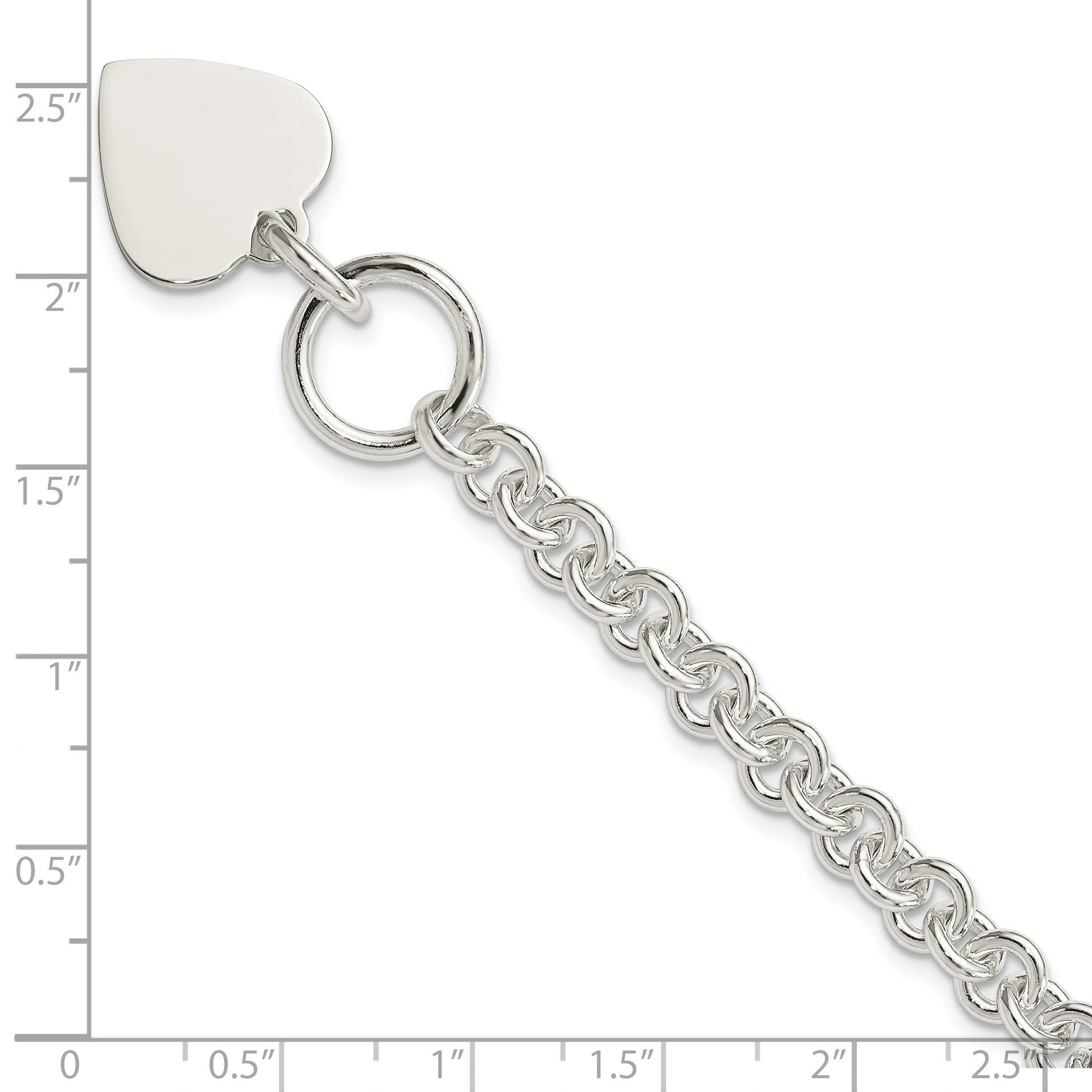Sterling Silver Engraveable Heart Disc on Fancy Link Toggle 7.75in Bracelet