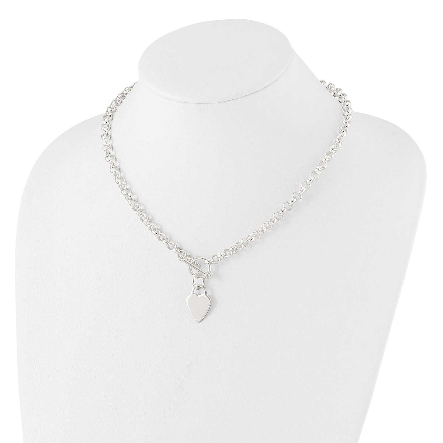 Sterling Silver Engraveable Heart Disc on Fancy Link Toggle Necklace