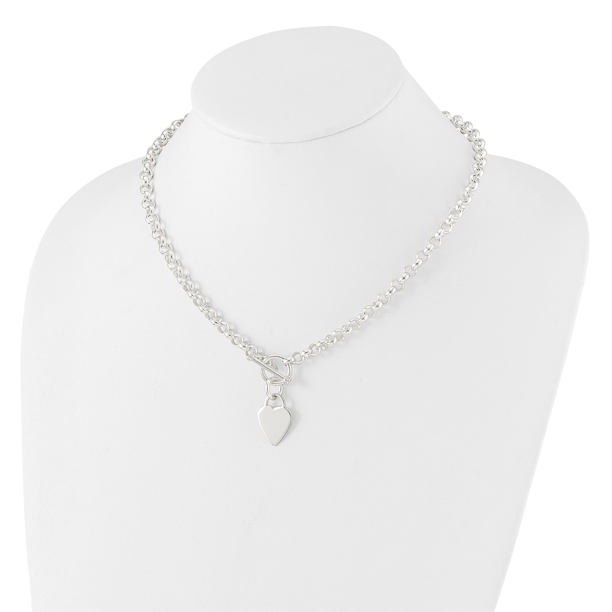 Sterling Silver Engraveable Heart Disc on Fancy Link Toggle Necklace