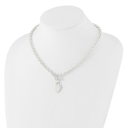 Sterling Silver Engraveable Heart Disc on Fancy Link Toggle Necklace