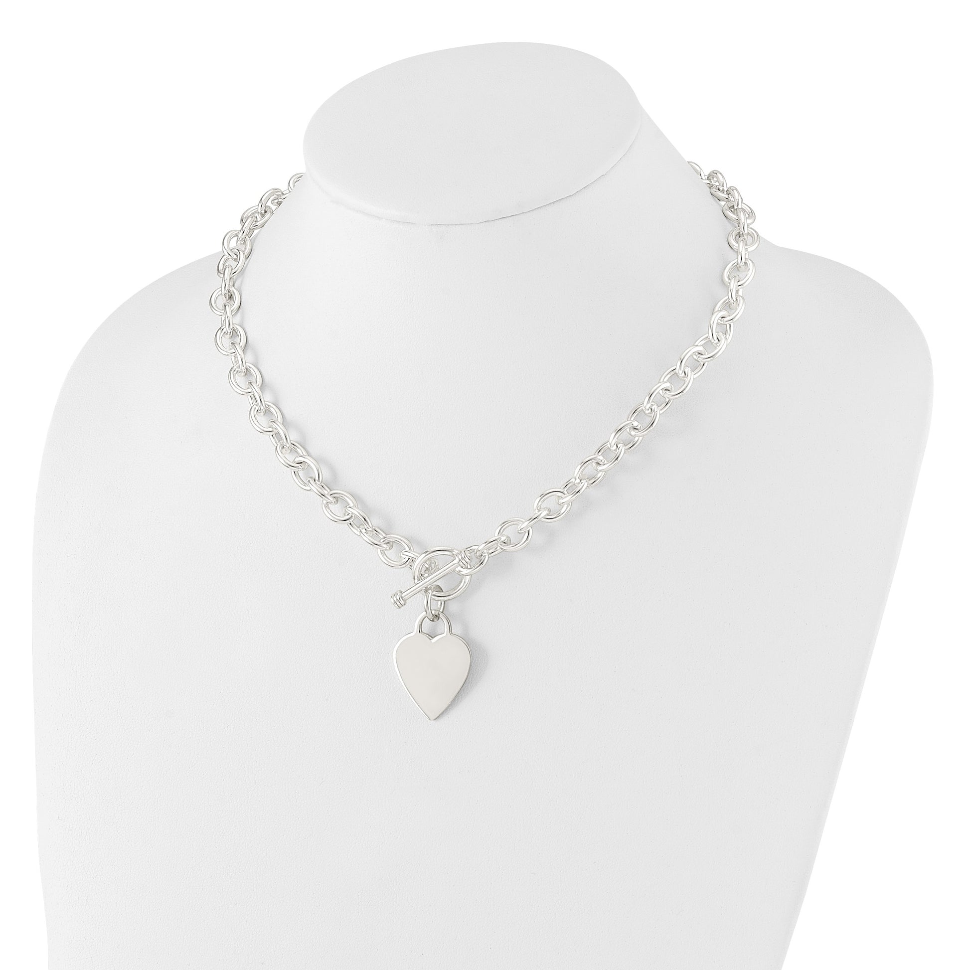 Sterling Silver Engraveable Heart Fancy Link Toggle Necklace