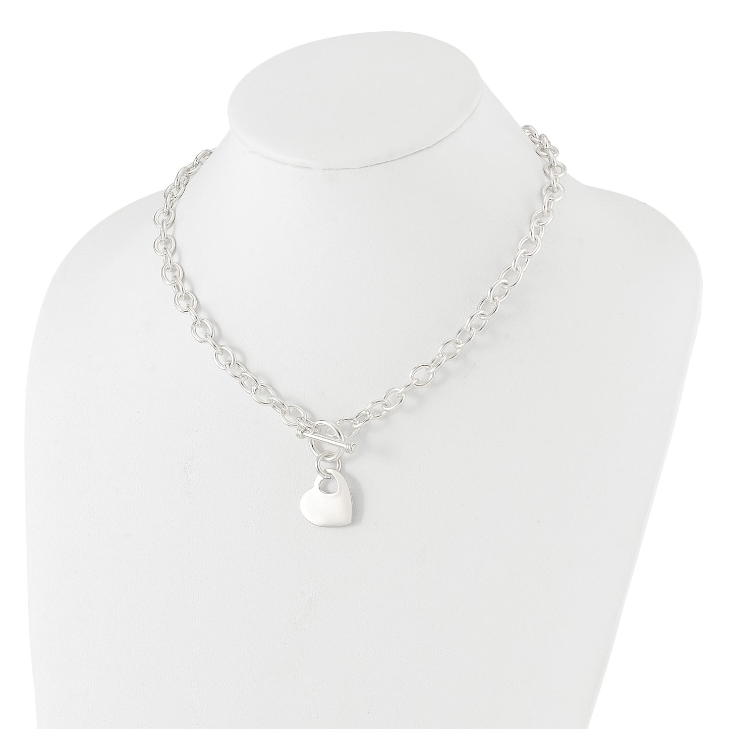 Sterling Silver Engraveable Heart Disc on Fancy Link Toggle Necklace