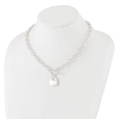 Sterling Silver Engraveable Heart Disc on Fancy Link Toggle Necklace