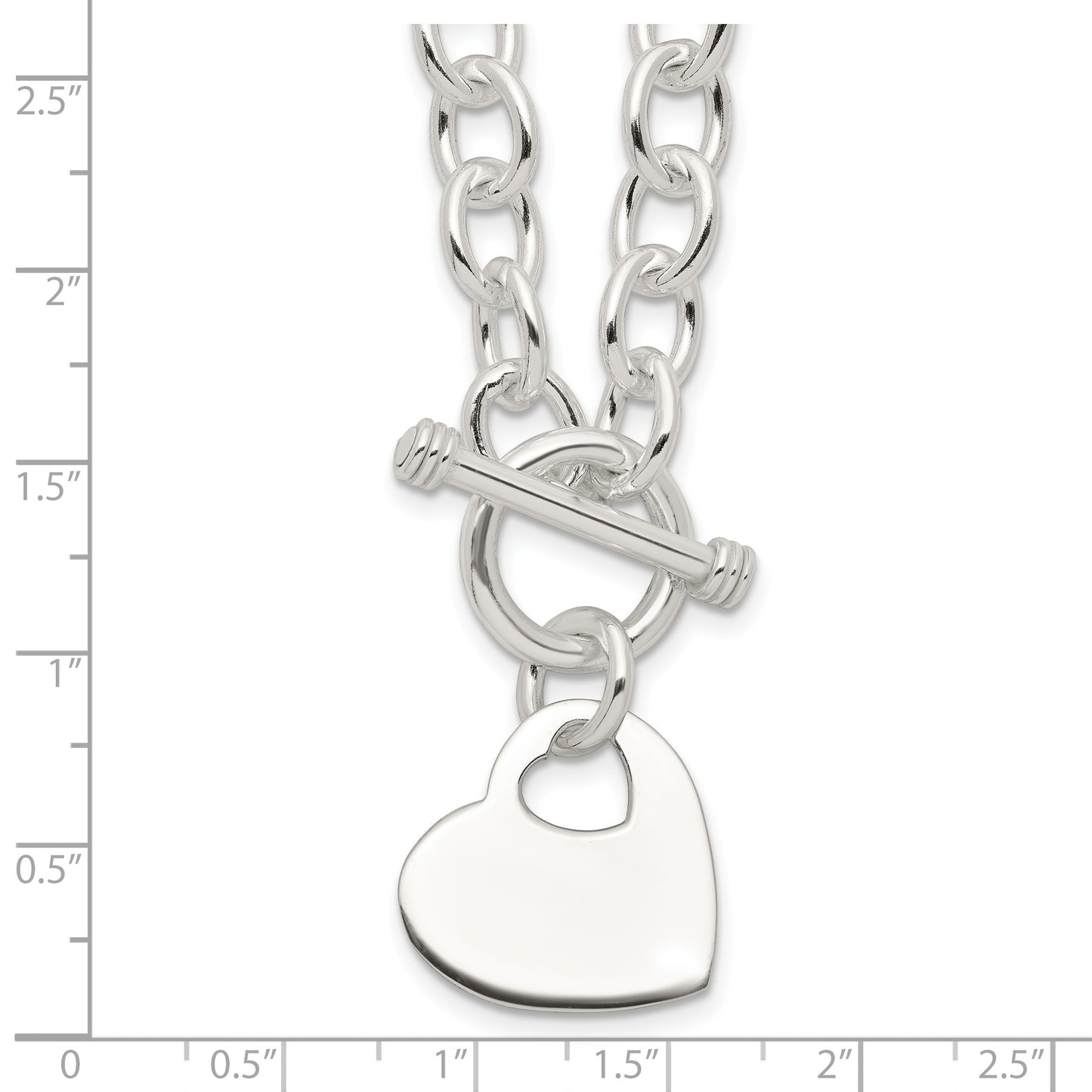 Sterling Silver Engraveable Heart Disc on Fancy Link Toggle Necklace