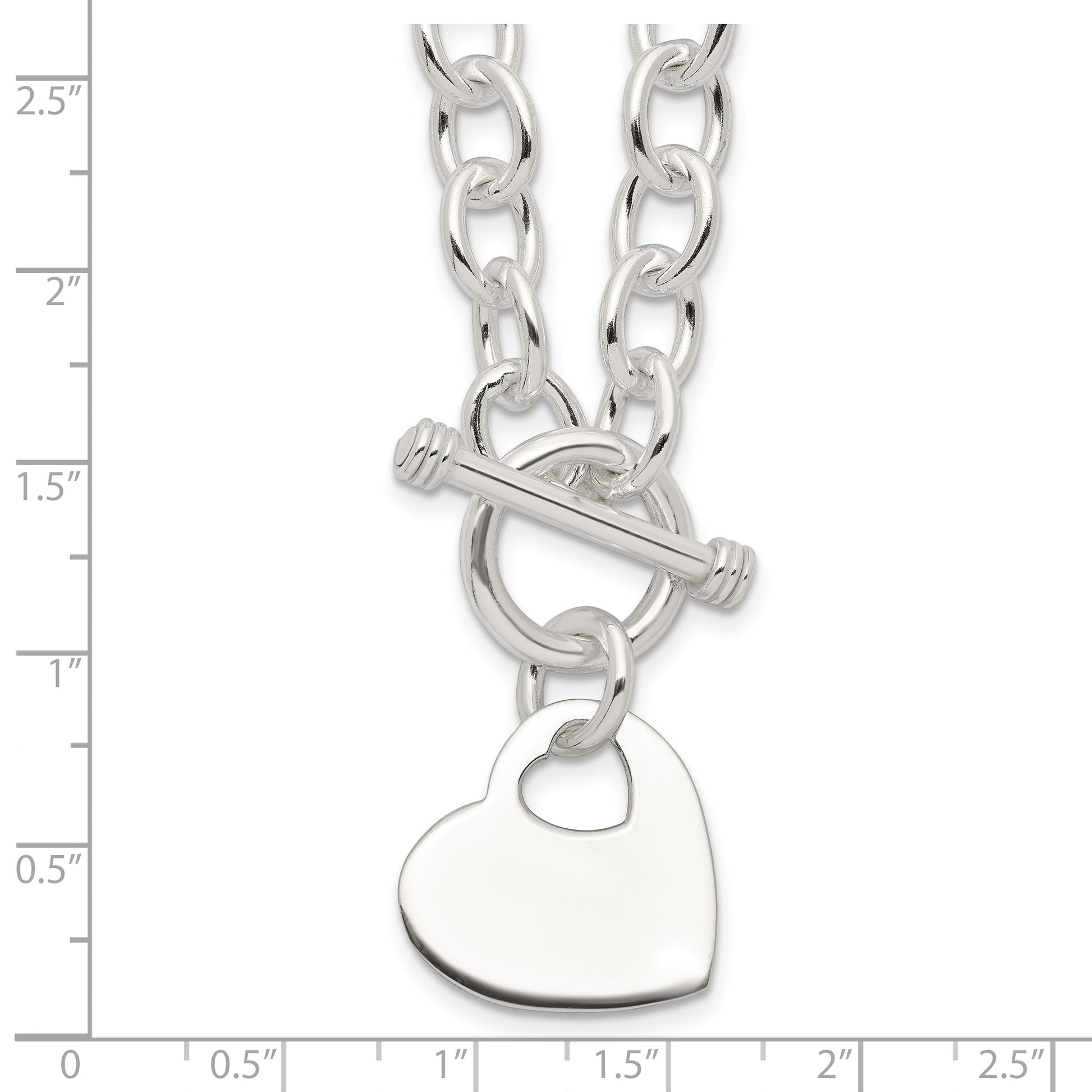 Sterling Silver Engraveable Heart Disc on Fancy Link Toggle Necklace