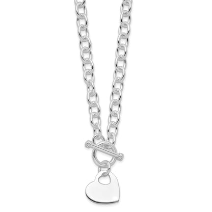 Sterling Silver RH-plated Heart Disc on Toggle Necklace