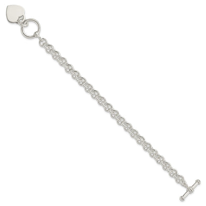 Sterling Silver Engraveable Heart Disc on Fancy Link Toggle Bracelet