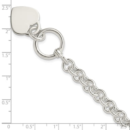 Sterling Silver Engraveable Heart Disc on Fancy Link Toggle Bracelet