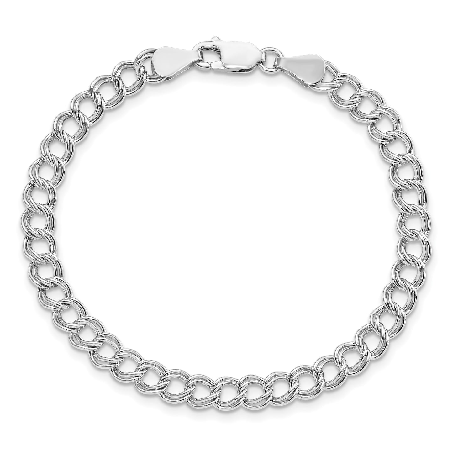 Sterling Silver RH-plated 5.25mm Solid Double Link Charm Bracelet