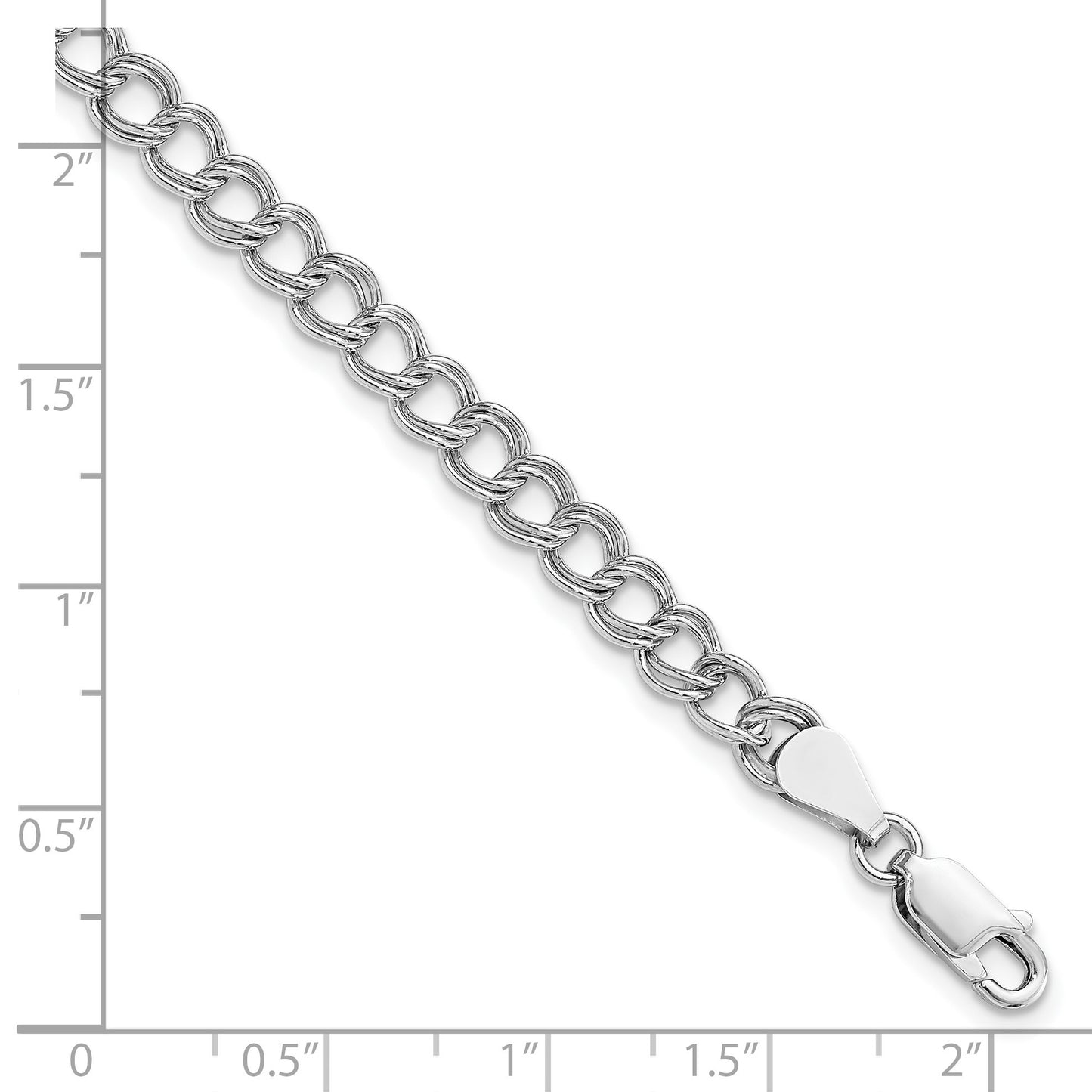 Sterling Silver RH-plated 5.25mm Solid Double Link Charm Bracelet