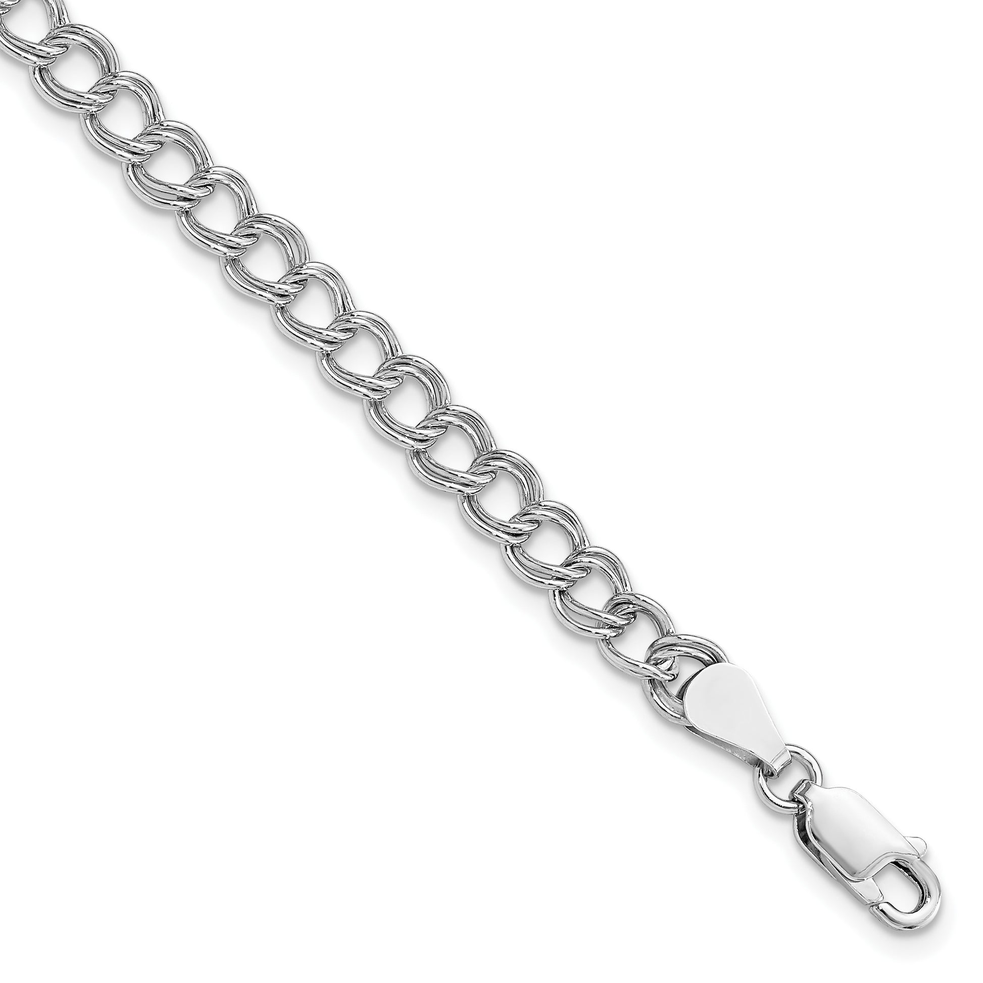 Sterling Silver RH-plated 5.25mm Solid Double Link Charm Bracelet