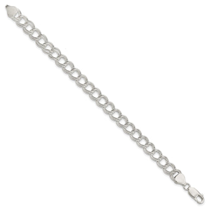 Sterling Silver 7.75mm Solid Double Link Charm Bracelet