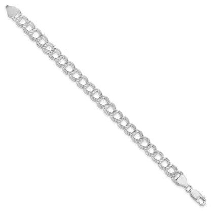 Sterling Silver RH-plated 7.75mm Solid Double Link Charm Bracelet