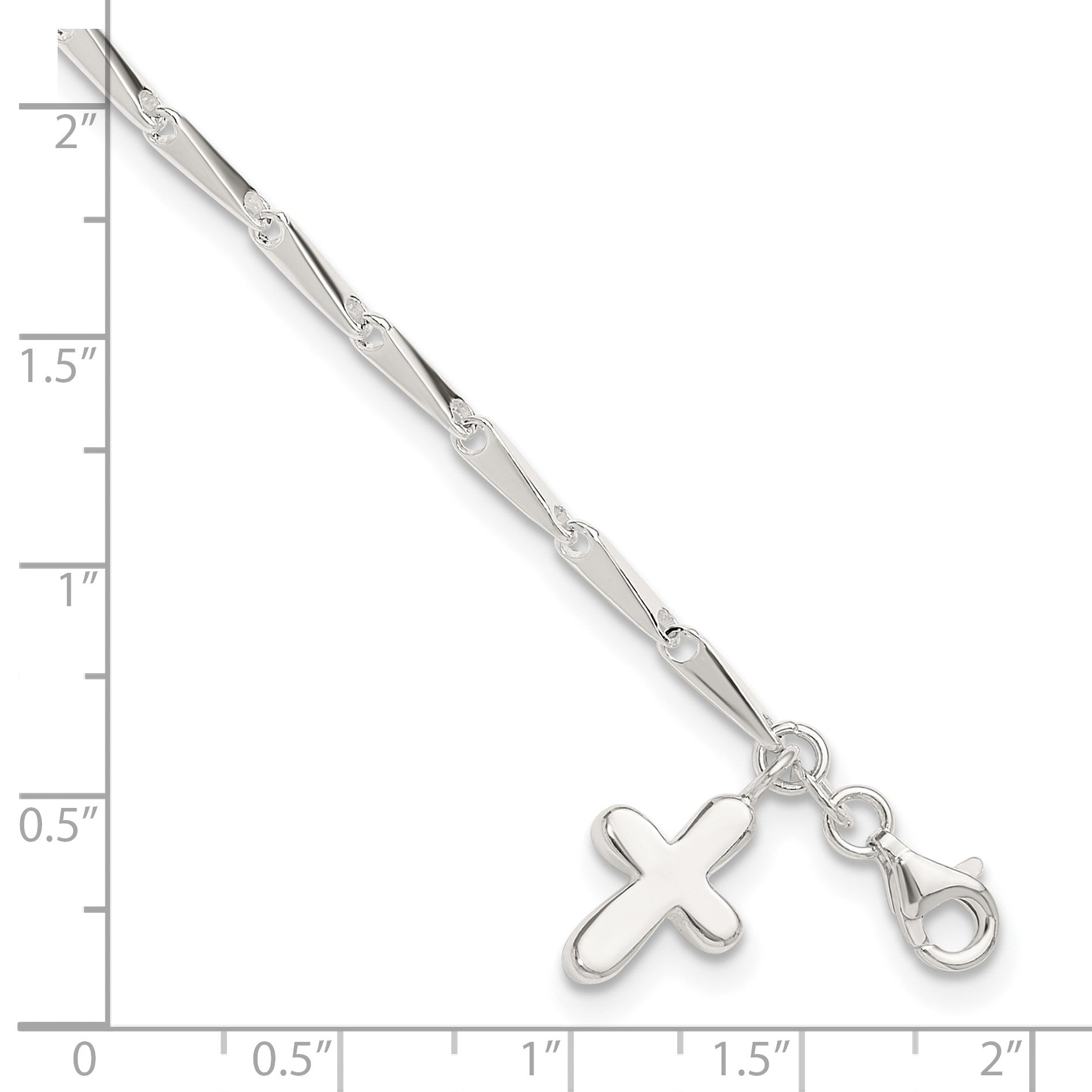 Sterling Silver 9 in Solid Polished Cross on Fancy Link Anklet
