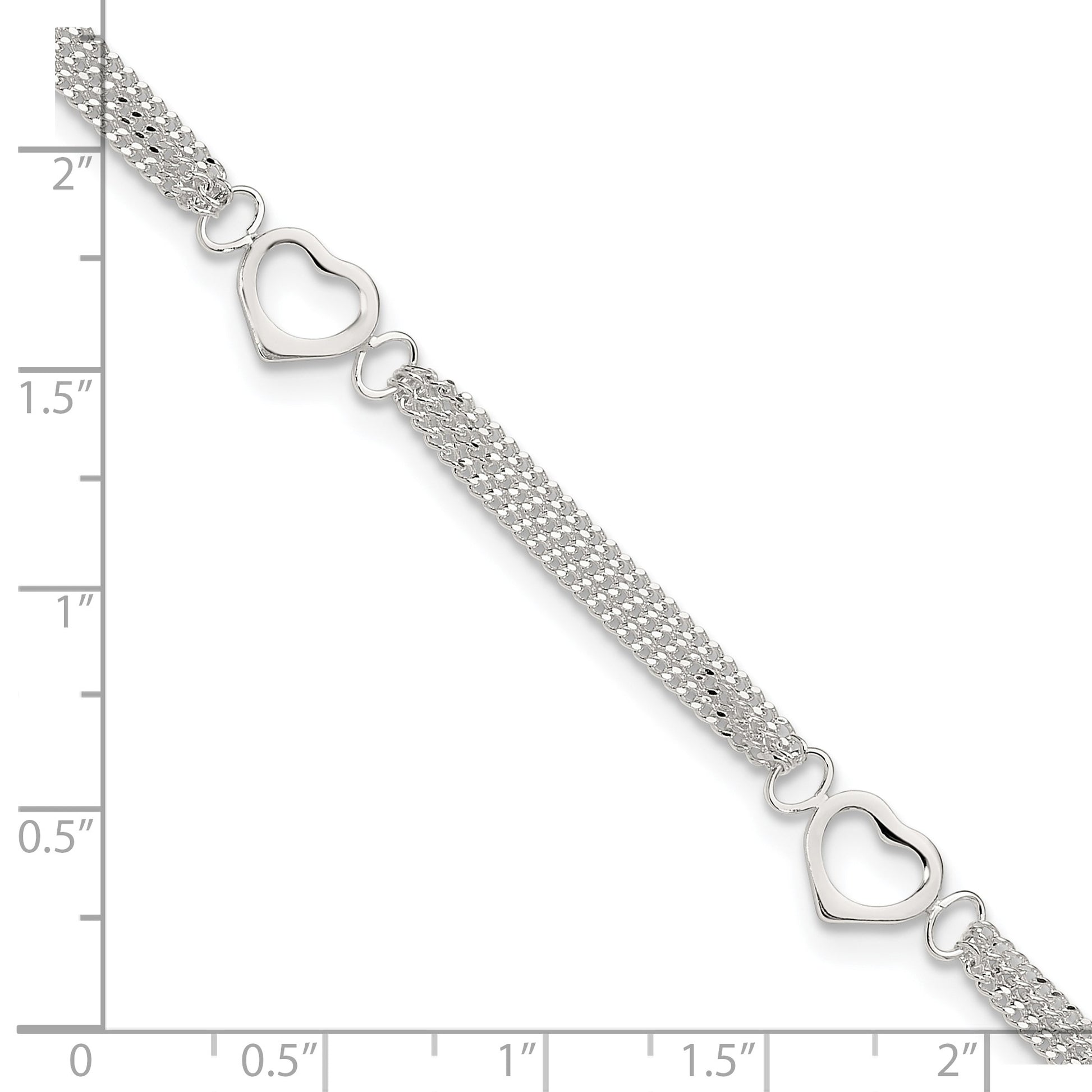 Sterling Silver 10inch Polished Heart Anklet