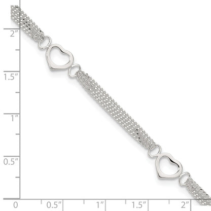 Sterling Silver 10inch Polished Heart Anklet