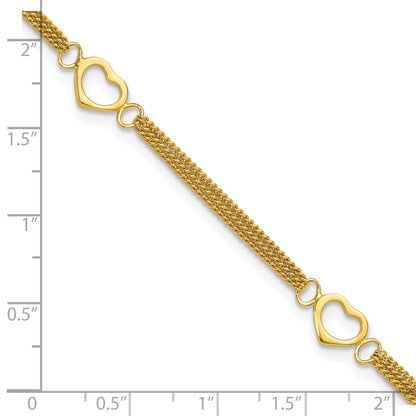 Sterling Silver Gold-tone Polished Heart Multi-Strand 10in Anklet