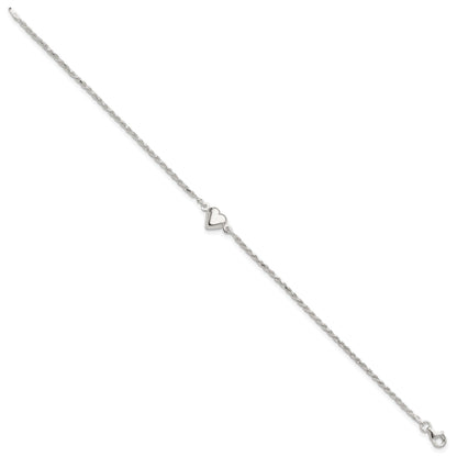 Sterling Silver Puffed Heart Anklet