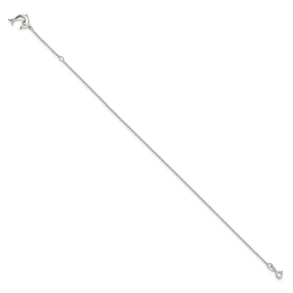 Sterling Silver Dolphin Dangle 9 inch Plus 1 inch Extender - Total 10 inch Anklet