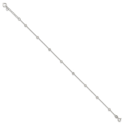 Sterling Silver Flowers 8-Station 9 inch Plus 1 inch Extender - Total 10 inch Anklet