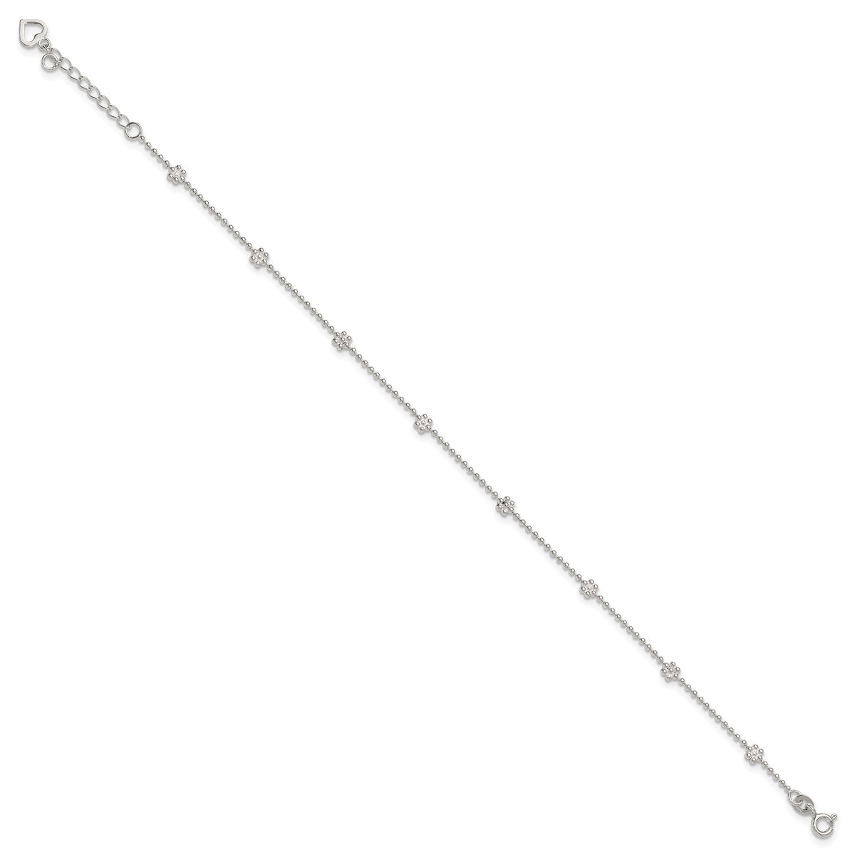 Sterling Silver Flowers 8-Station 9 inch Plus 1 inch Extender - Total 10 inch Anklet