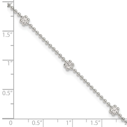Sterling Silver Flowers 8-Station 9 inch Plus 1 inch Extender - Total 10 inch Anklet