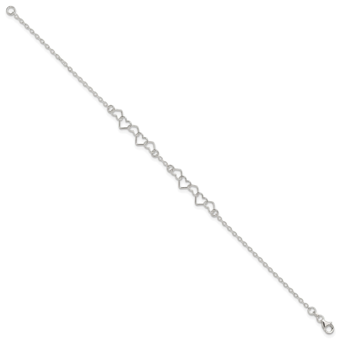 Sterling Silver 10inch Polished Fancy Heart Link Anklet